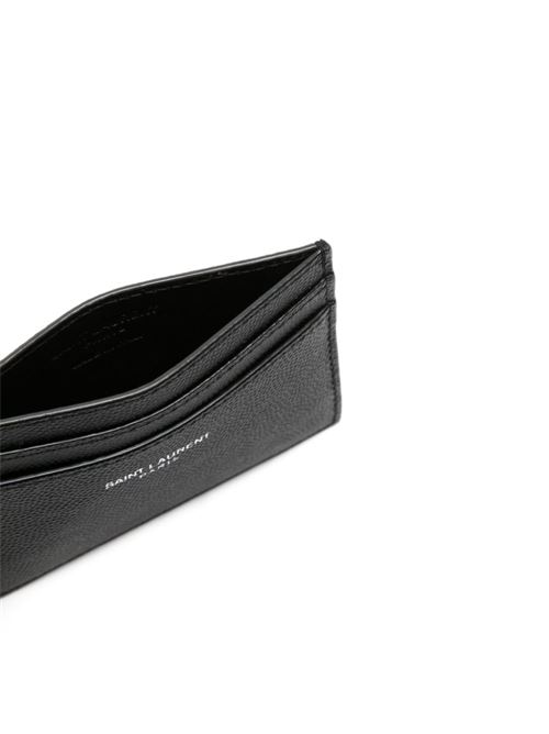 porta carte di credito saint laurent paris nero pelle a texture SAINT LAURENT | 375946BTY0N1000